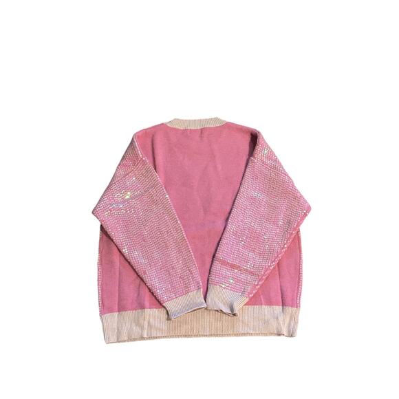 Bibi Women's Large Pink Red Christmas Sequin Long Sleeve Crew Neck Sweater Top - Picture 7 of 7